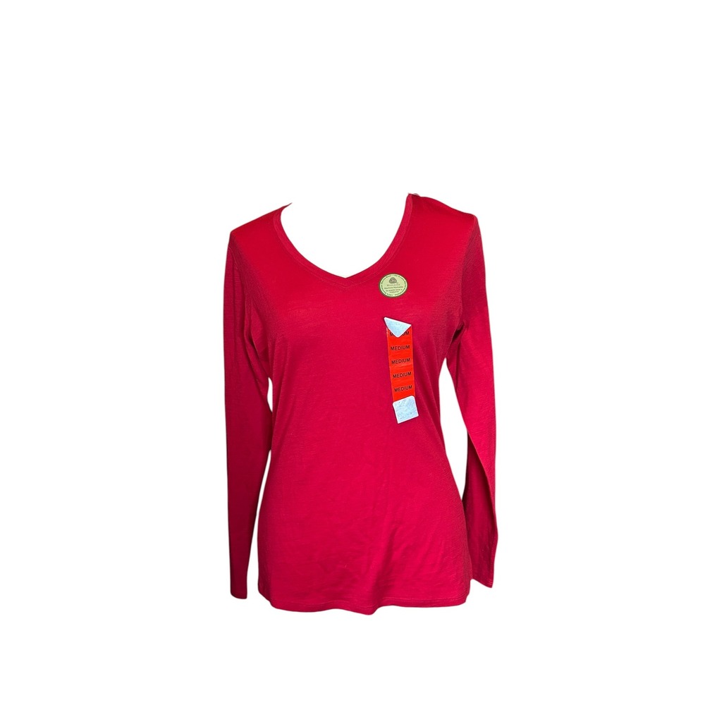 Seg'ments Red Outdoor 100% Merino Wool V-Neck Long Sleeve Top Layer NWT Sz M